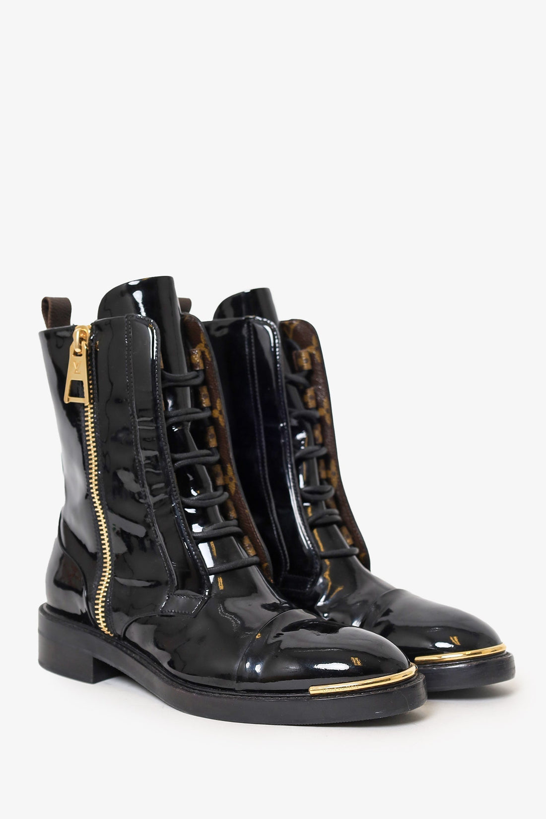 Louis Vuitton Patent Leather Combat Boots Size 37
