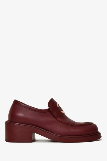 Chanel Burgundy Leather Gold CC Loafers Size 37C