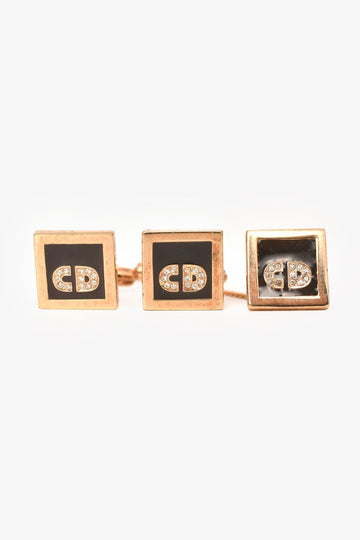 Christian Dior  Gold Tone/Black Enamel Crystal Embellished Cufflinks Set of 3