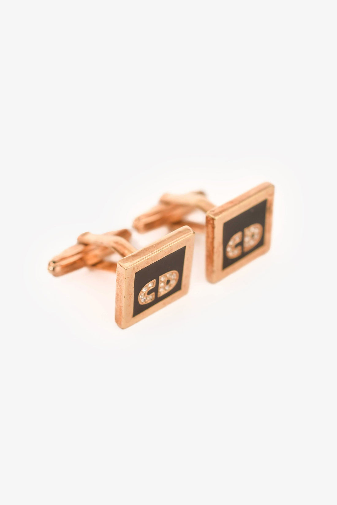 Christian Dior  Gold Tone/Black Enamel Crystal Embellished Cufflinks Set of 3