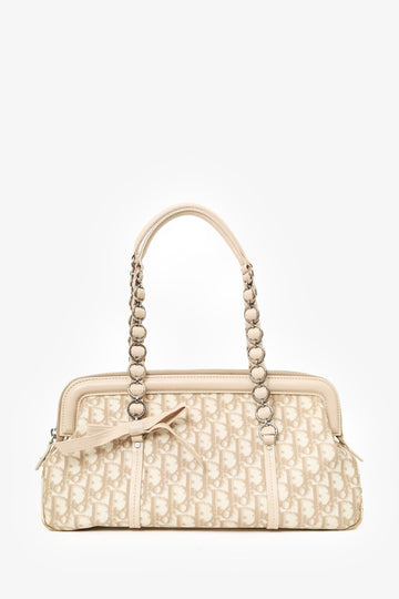 Christian Dior 2006 Beige/White Coated Canvas Diorissimo Romantique Shoulder Bag
