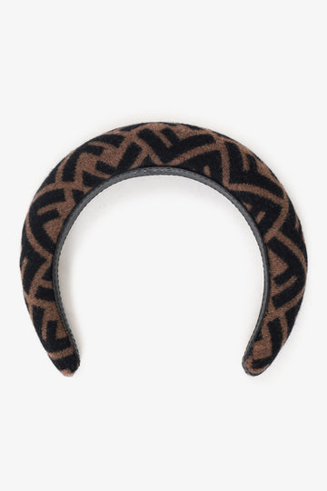 Fendi Brown Wool FF Zucca Pattern Hairband