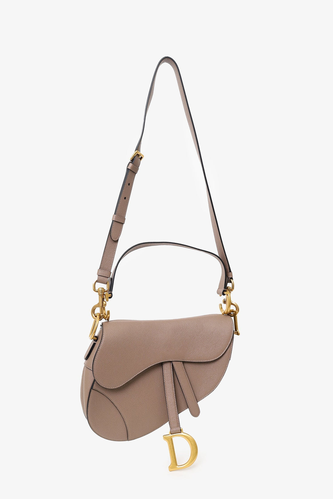 Christian Dior 2022 Warm Taupe Grained CalBNkin Saddle Bag with Strap