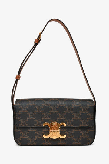 Celine Brown Triomphe Canvas & CalBNkin 'Claude' Shoulder Bag