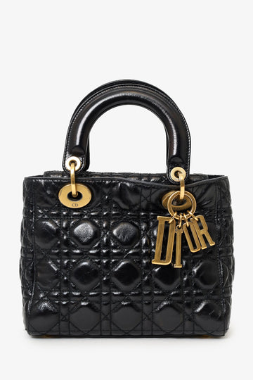 Christian Dior 2017 Black Aged Glazed CalBNkin Small Supple Lady Dior