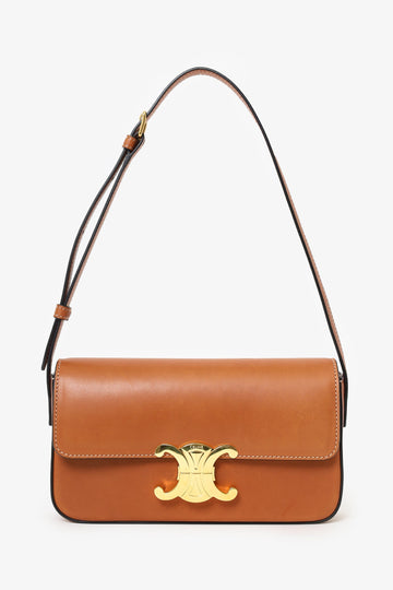 Celine Brown Shiny CalBNkin Triomphe Shoulder Bag