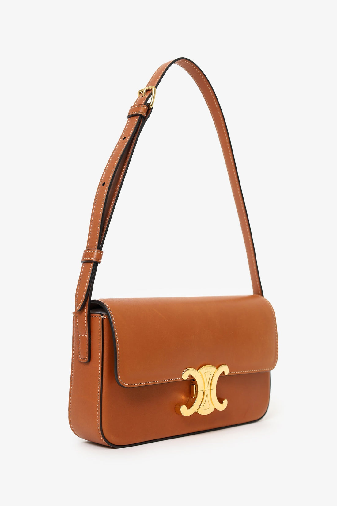 Celine Brown Shiny CalBNkin Triomphe Shoulder Bag