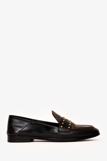 Louis Vuitton Black/Brown CalBNkin Monogram Studded Loafers Size 36