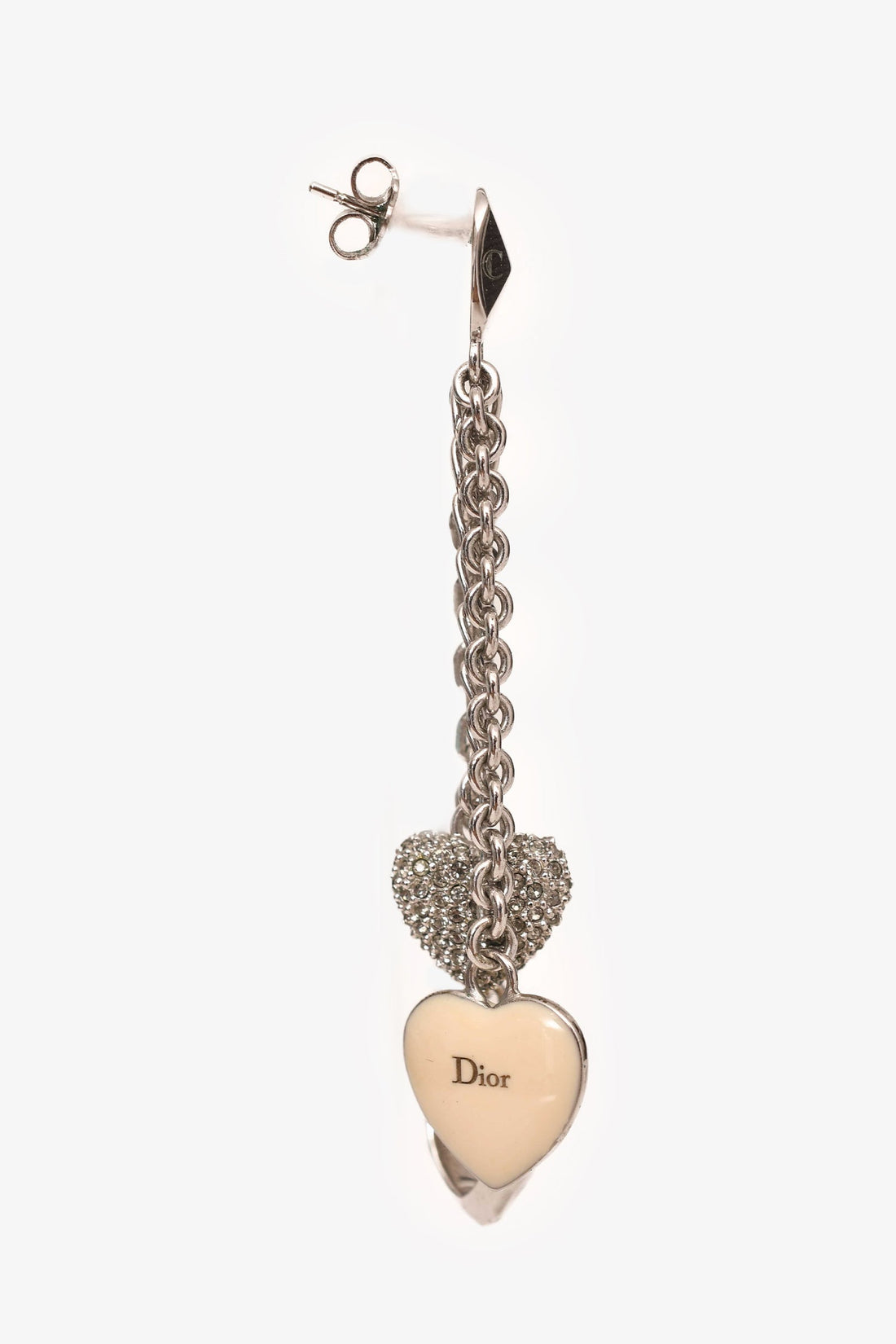 Christian Dior Silver Tone Crystal Embellished Pendant Earrings