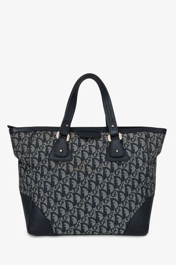 Christian Dior  Navy Oblique Jacquard Leather Top Handle