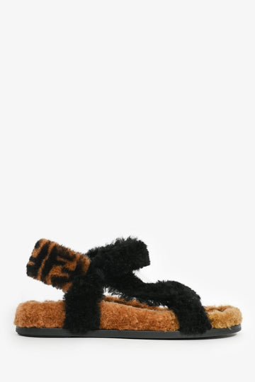 Fendi  Black/Brown Fur Sandals Size 36