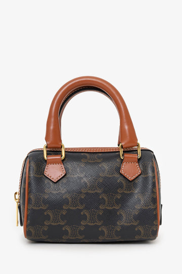 Celine Triomphe Canvas/CalBNkin Mini Boston Bag With Strap