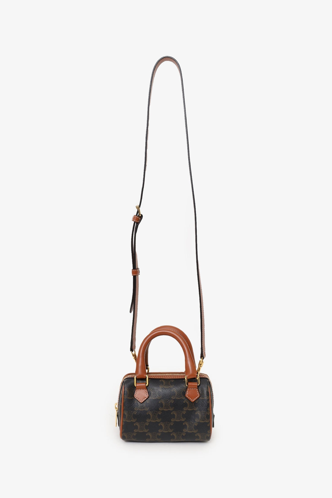 Celine Triomphe Canvas/CalBNkin Mini Boston Bag With Strap
