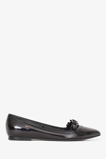 Louis Vuitton Black Patent Floral Embellished Pointed Flats Size 36.5