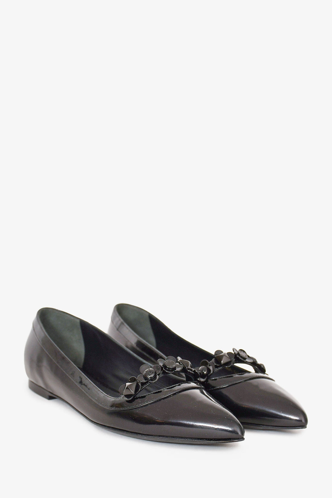Louis Vuitton Black Patent Floral Embellished Pointed Flats Size 36.5