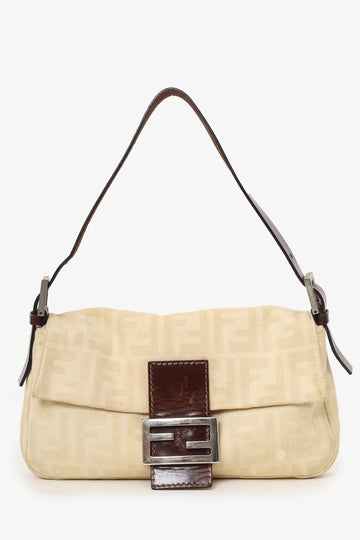 Fendi Beige FF Zucca Canvas Baguette Shoulder Bag