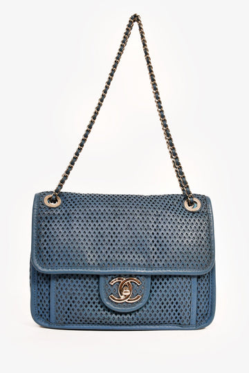 Chanel 2013C Blue Perforated 'Up In The Air' Small Front Flap Crossbody