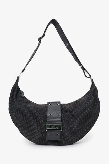 Christian Dior 2003 Black Diorissimo Canvas and Leather Street Chic Hobo