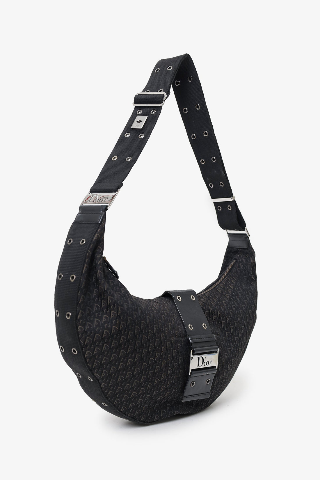 Christian Dior 2003 Black Diorissimo Canvas and Leather Street Chic Hobo