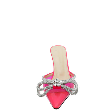 Mach & Mach Pink Crystal Double Bow PVC Heeled Mules 38