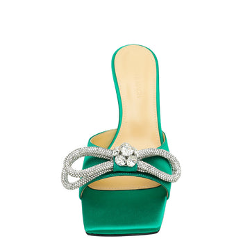 Mach & Mach Emerald Green Double Bow Square Toe 95mm Mules 39