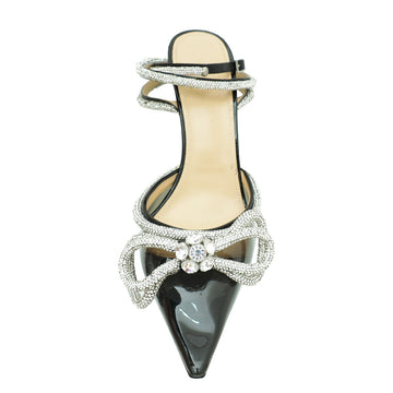 Mach & Mach Black Crystal Bow Ankle Strap PVC Pump 40