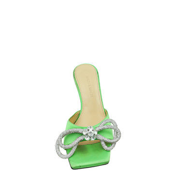 Mach & Mach Green Satin Double Bow Crystal Mules 37