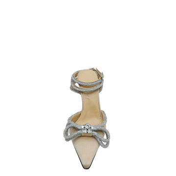 Mach & Mach Golden Beige Satin Crystal Double Bow Ankle Strap 39