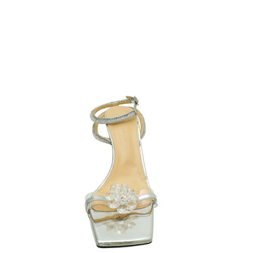 Mach & Mach Metallic Silver Crystal Rose Sandal 40