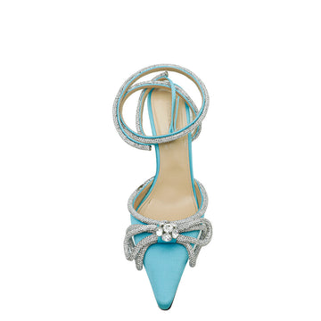 Mach & Mach Light Blue Glitter Crystal Bow 110 Pumps 41