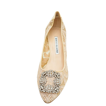 Manolo Blahnik Powder Nude Hangisi Lace Embellished Pump 39