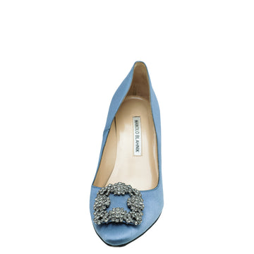 Manolo Blahnik Bluish Grey Satin Hangisi Pumps 37.5