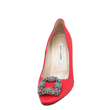 Manolo Blahnik Red Satin Hangisi Pumps 39