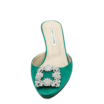 Manolo Blahnik Green Satin Hangisi Mules 41.5