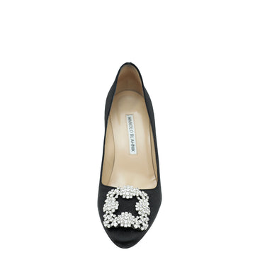 Manolo Blahnik Black Satin Hangisi Pumps 35.5