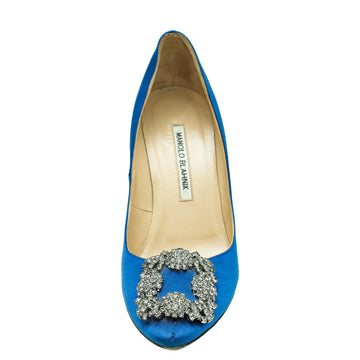 Manolo Blahnik Blue Satin Hangisi Pump 37