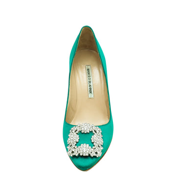 Manolo Blahnik Green Satin Hangisi Pump 37