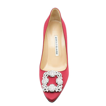 Manolo Blahnik Wine Red Satin Hangisi Pump 37