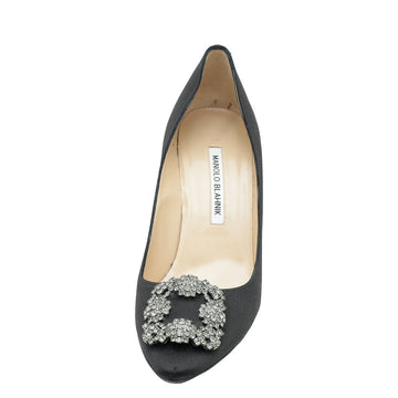 Manolo Blahnik Black Satin Hangisi Pump 38.5