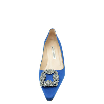 Manolo Blahnik Blue Satin Crystal Hangisi Pump 38