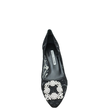 Manolo Blahnik Black Hangisi Lace Embellished Pump 39