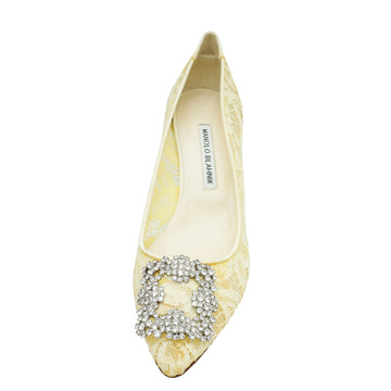 Manolo Blahnik Ecru White Hangisi Lace Embellished Pump 39