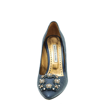 Manolo Blahnik Navy Hangisi Pumps 37