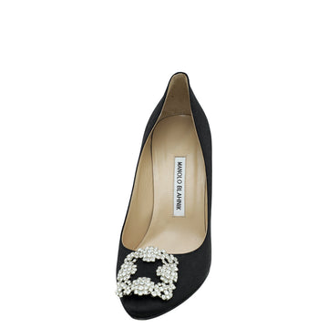 Manolo BlahniK Black Satin Hangisi Crystal Pump 39
