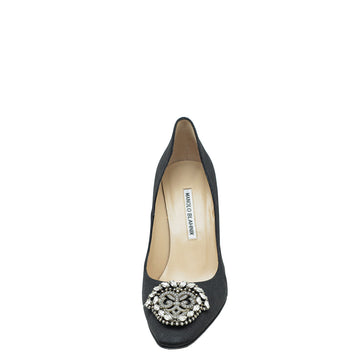 Manolo Blahnik Black Satin Okkava Pumps 39