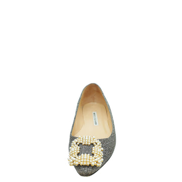 Manolo Blahnik Bicolor Hangisi Pearl Glitter Fabric Flat Ballerina 36