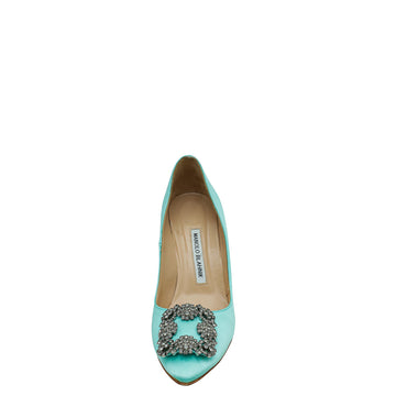 Manolo Blahnik Mint Green Satin Hangisi Pumps 36