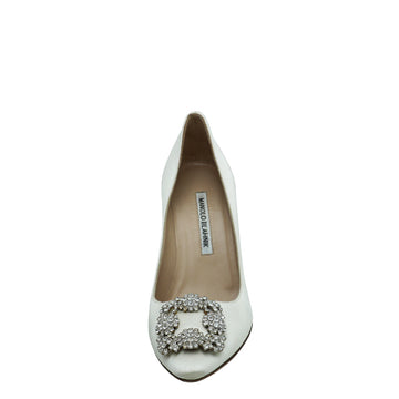 Manolo Blahnik White Satin Hangisi Pump 37.5