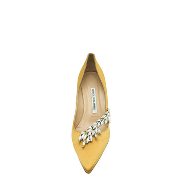 Manolo Blahnik Gold Satin Nadira Pumps 37