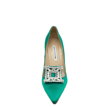 Manolo Blahnik Green Satin Borlak Pumps 39.5